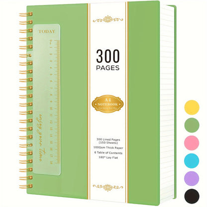 Large 300-Page Spiral Notebook with 8.5 x 11 Inch Ruled Pages and Six Hardcover Color Options