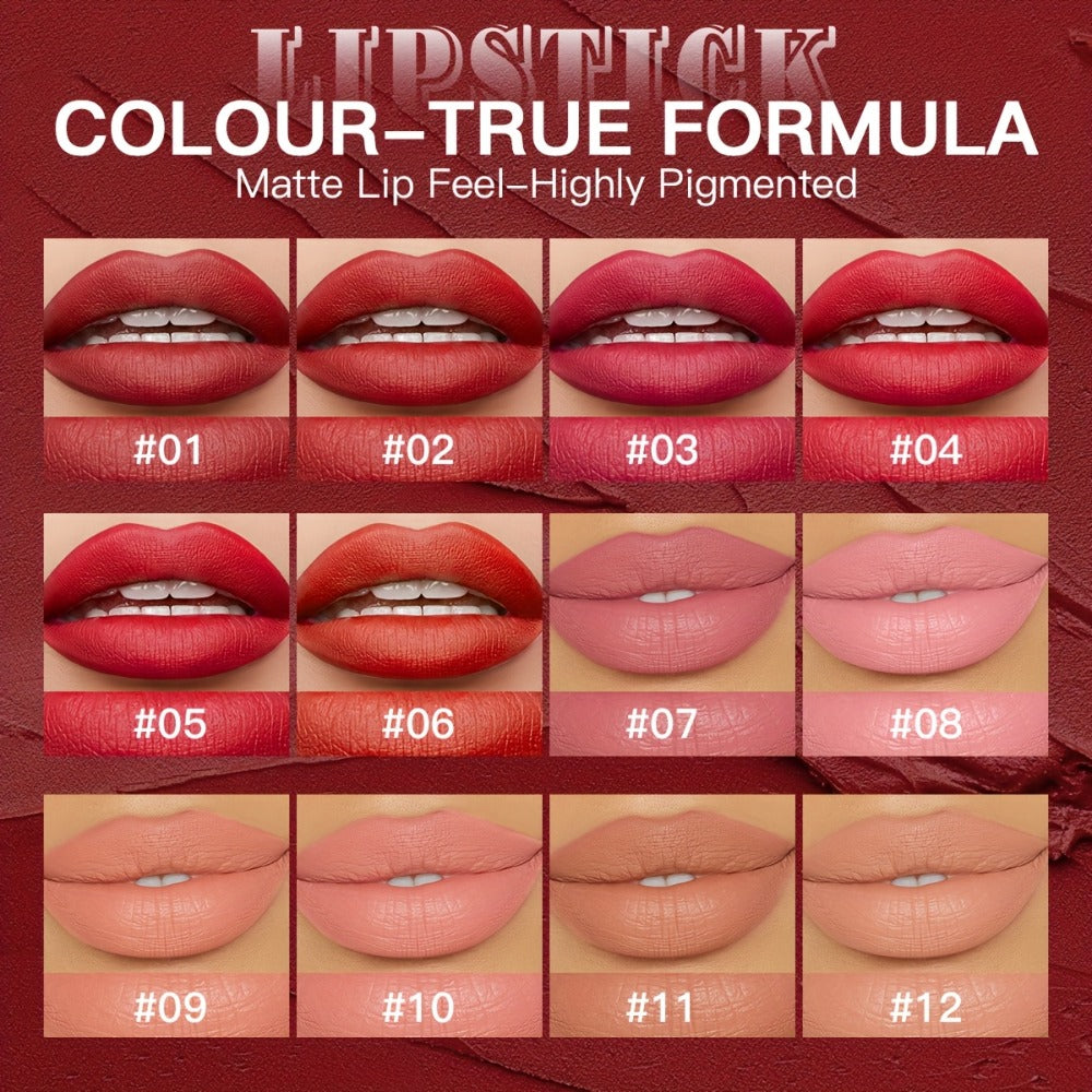 Matte Lipstick Heart-Shaped Design 24H Long-Lasting Velvet Finish — Transfer-Resistant Highly Pigmented Buildable Lip Color, Smooth Application 10 Shades Women Beauty Gift