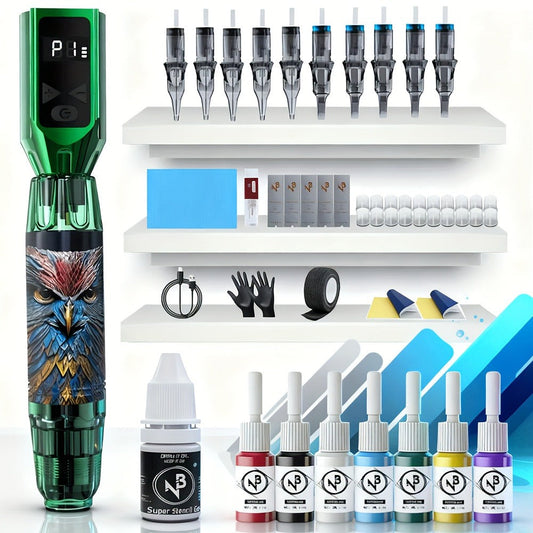 Complete Tattoo Kit for Beginners & Artists INKSOUL TM-91 Tattoo Machine Gun Kit with Power Supply Needles Ink Cups Foot Pedal Grips All-in-One Professional Tattoo Equipment & Supplies Starter Set