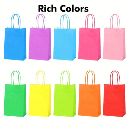 Paper Gift Bags with Handles Bulk 20/40/100pcs – Rainbow Colorful Kraft Party Favor Bags for Kids Birthday, Baby Shower, Wedding, Graduation, School Events & Retail Packaging, 10 Bright Colors
