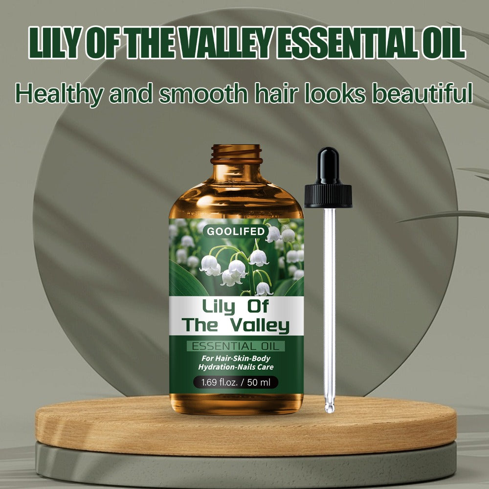 Lily of the Valley Body Oil Blend in a 50ml Amber Dropper Bottle with Floral Green Label Design