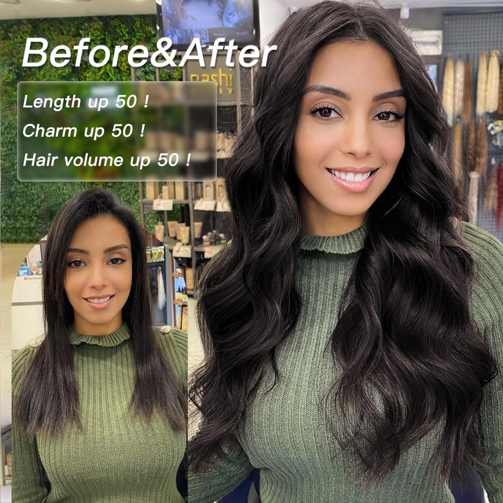 Invisible Wire Hair Extensions 22 Inch for Women — Transparent Fish Line 4 Clips Long Wavy Hairpiece for Thin Fine Hair, 7 Colors 1B 613 Ombre, No Glue No Heat Damage Free