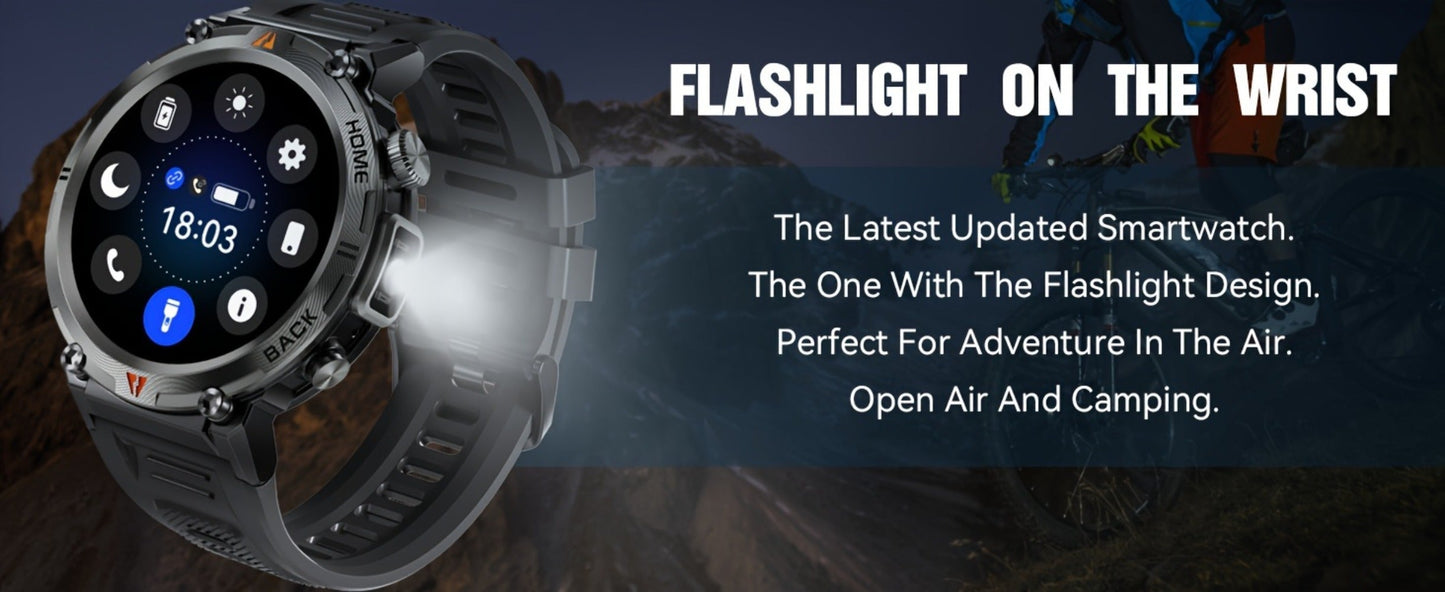 Smartwatch for Men 1.45 Inch Tactical Watch with LED Lighting and Bluetooth 5.2 Calling in Two Strap Styles