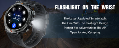 Smartwatch for Men 1.45 Inch Tactical Watch with LED Lighting and Bluetooth 5.2 Calling in Two Strap Styles