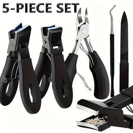 Concave Blade Wide Jaw Nail Clippers for Thick Toenails 5pcs Set Heavy Duty Stainless Steel Ingrown Toenail Trimmer Professional Pedicure Tool for Seniors Men Elderly