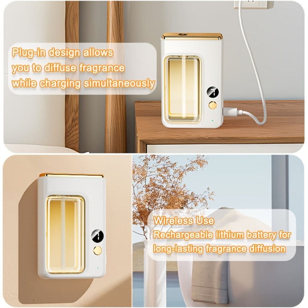 Essential Oil Aromatherapy Diffuser Set – Mini Humidifier with 7 Spray Levels, 1/4/8 Hour Timer, 5.07oz Capacity, Room Decor Scent Diffuser with Hilton, Gardenia, Ocean & Shangri-La Oils