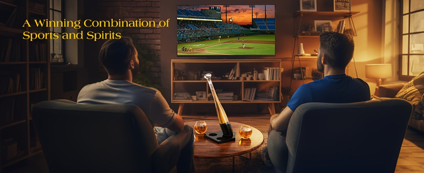 Baseball Bat Whiskey Decanter Set with 20.2 oz Bat-Shaped Bottle, Two 10.1 oz Baseball Glasses and Display Stand