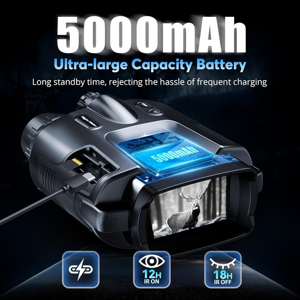 Black 4K-Labeled Night Vision Binoculars with 3-Inch Screen, 8X Digital and 5X Optical Zoom, 64GB Card and Carry Case