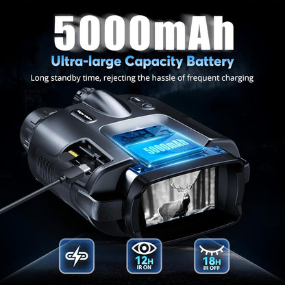 Black 4K-Labeled Night Vision Binoculars with 3-Inch Screen, 8X Digital and 5X Optical Zoom, 64GB Card and Carry Case