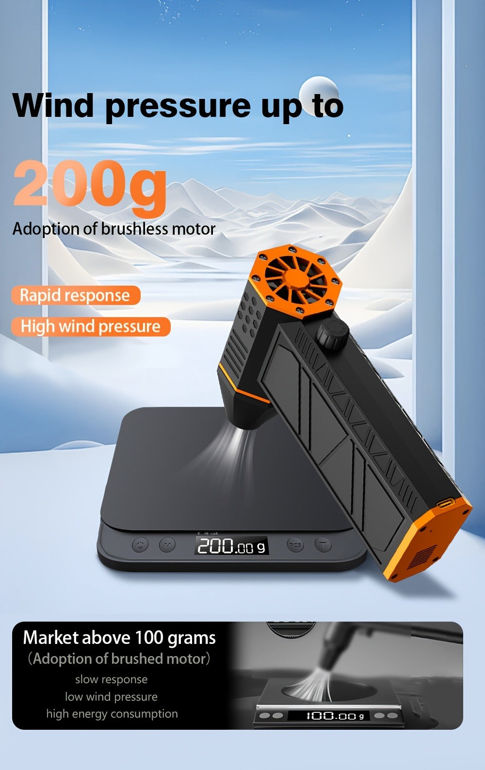 Orange-and-Black Turbine Air Duster with Four Power and Accessory Set Checkout Options Pictured