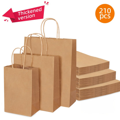 Kraft Paper Gift Bags with Handles in 75, 90, 120 or 210-Piece Mixed-Size Checkout Options
