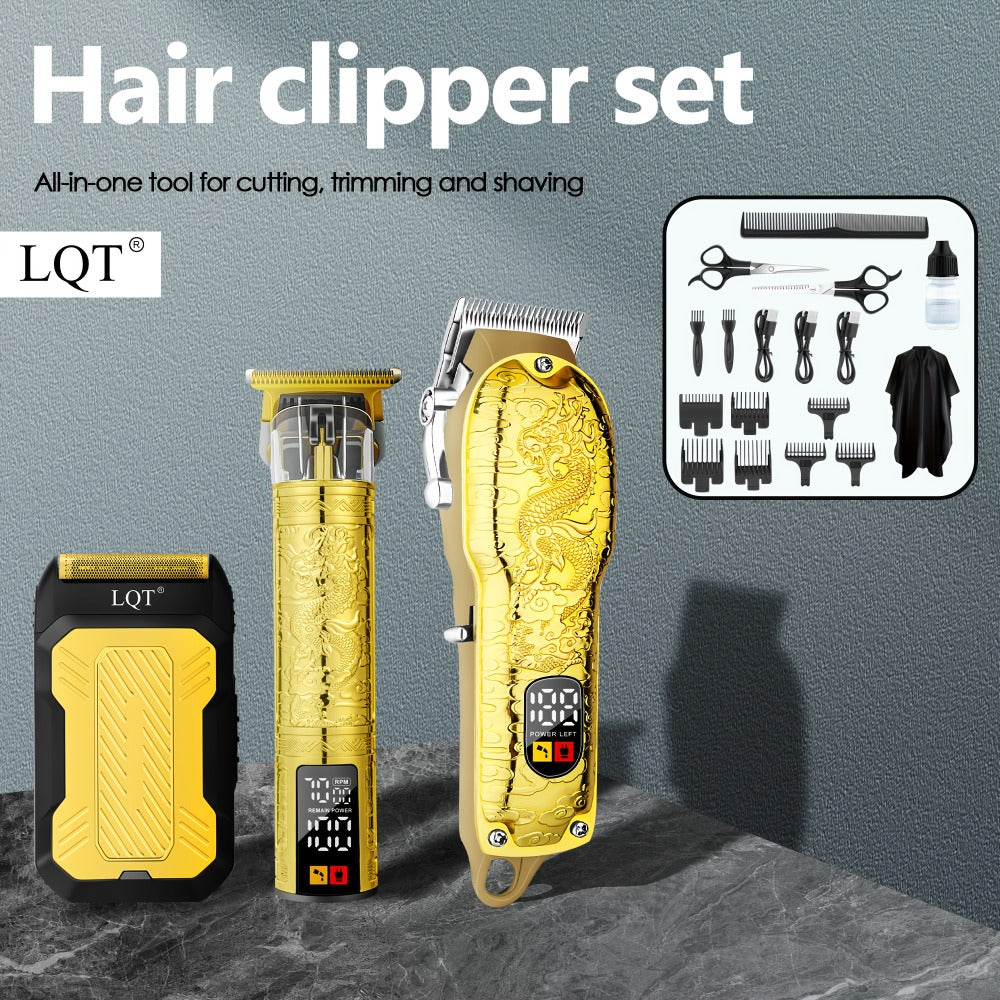 Hair Clippers & Trimmers LQT Golden Dragon Three-Piece Set with LCD Displays, USB Cables and Gift Box