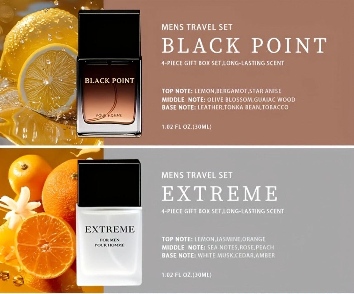 EDT Cologne Gift Set for Men 4 Piece Variety 4 Different Scents Long Lasting Fragrance Mini Bottles 0.85oz Each Travel Friendly Holiday Birthday Dating Party Gift Box for Him