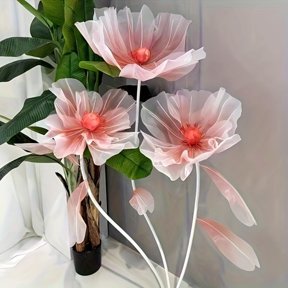 Artificial Flowers Giant Three-Piece Silk Mesh Display Set with Base, Branches and Eight Color Options