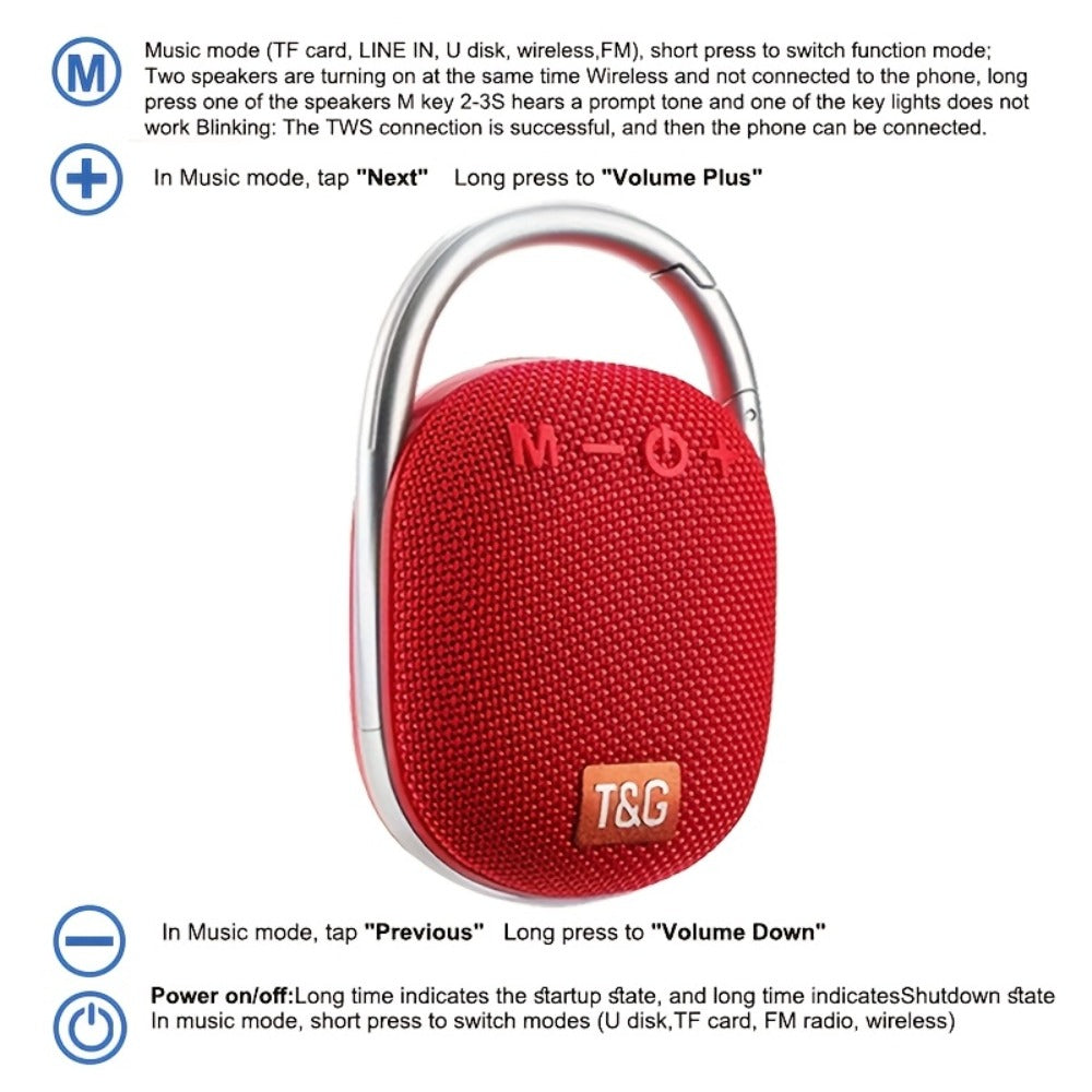 Portable Bluetooth Speaker Mini with 0.5W-2.5W Stereo, LED Lights, TF Card and Integrated Latch