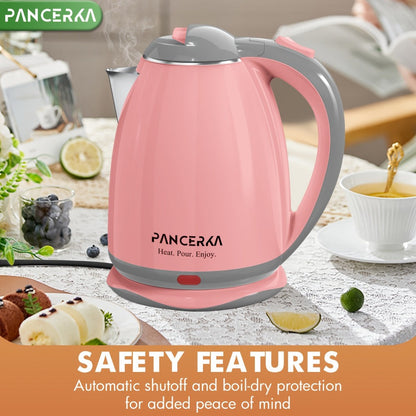 PANCERKA 1.8L Electric Kettle with 1000W Heating and Stainless Steel Interior in Pink or White