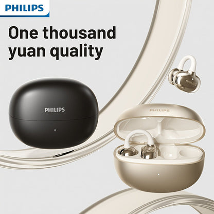 Philips TWS Ear Clip Sport Headset Hi-Fi Bass Stereo HD Calls Earhook Wireless Bluetooth for Music Gaming Business iOS Android Gift for Couples Valentine Black Gold