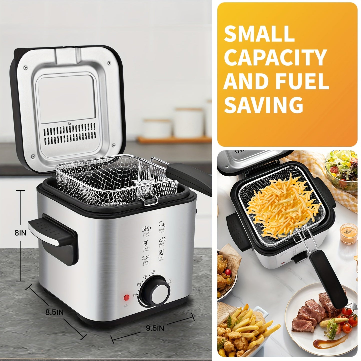 Electric Deep Fryer Stainless Steel Basket 1.5L to 6L – Adjustable Temperature Foldable Handle Transparent Window Anti-Splash Lid | Dishwasher Safe Easy Clean | Home Family Dinner Party Kitchen