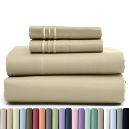 Bed Sheet Set Brushed Microfiber in 3- or 4-Piece Configuration with 16-Inch Pocket and Twenty-Four Colors