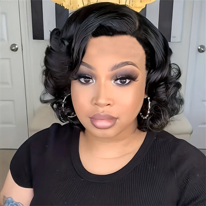 Short Pixie Cut Wig Synthetic Hair Dark Brown Curly Bob Body Wave 4 Inch Women Wig Halloween Cosplay Music Festival Daily Wear