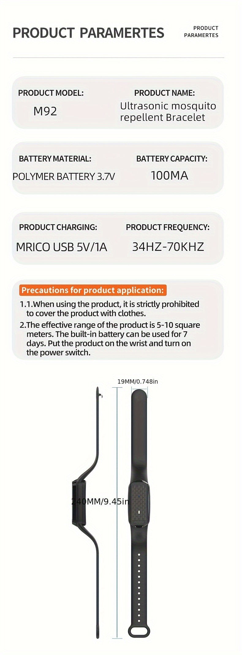 Mosquito Repellent Bracelet – Ultrasonic Soundwave Technology, USB Rechargeable, Waterproof Wristband for Camping Outdoor Hiking Travel, No Chemicals