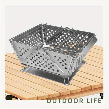 Wood Burning Camp Stove Portable Stainless Steel | Mini Folding Charcoal BBQ Grill | Lightweight Camping Wood Stove Burner | Outdoor Hiking Backpacking Accessory, 670g