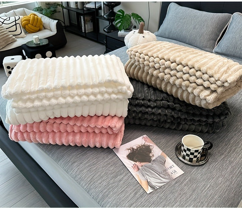Channel-Textured Throw Blanket in Seven Colors and Four Displayed Size Options from 50 x 60 to 108 x 90 Inches