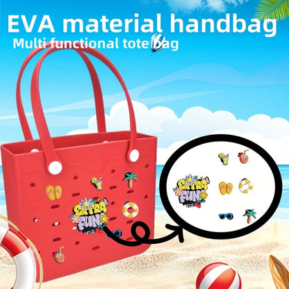 EVA Beach Bag for Women with Drainage Holes Waterproof Tote Bag Summer Outdoor Camping Shopping Travel Bag with Cute Decorations Multiple Colors S M L