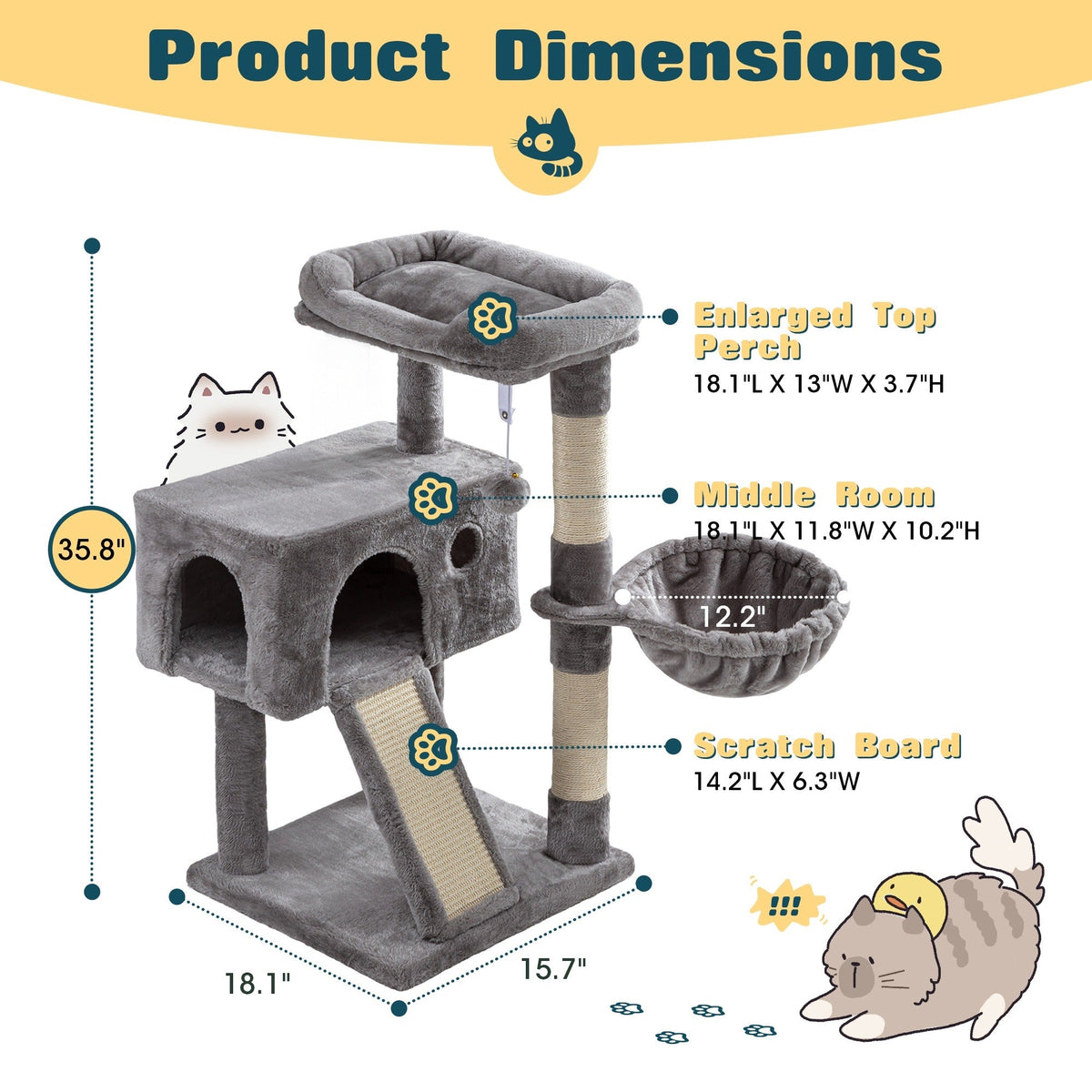 Multi-Level Cat Tree in 36-, 65-, 68- or 81-Inch Heights with Perches, Condo, Hammock and 30 Color, Pattern or Layout Options