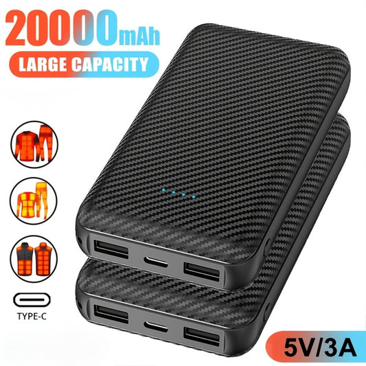 Power Bank 20000mAh 5V/3A for Heated Clothing with USB-C Input/Output, Single or Two-Pack Sets