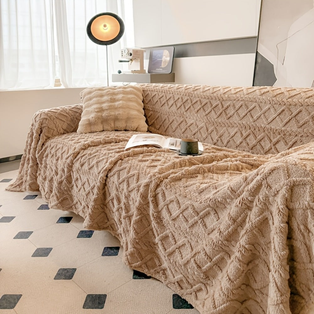 Sofa Cover Soft Polyester Velvet Bohemian Jacquard Throw for 3 or 4-Seater Sofas in Five Colors