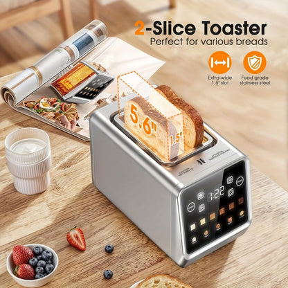 900W Two-Slice Touchscreen Toaster with Five Bread Modes, Six Shade Settings, Memory and Stainless Finish
