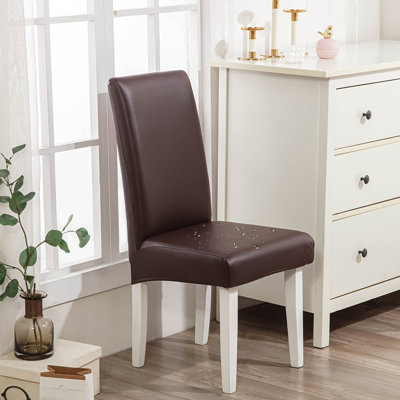 Chair Cover Set of 4 or 6 Stretch PU Leather Dining Slipcovers in Nine Available Color Choices