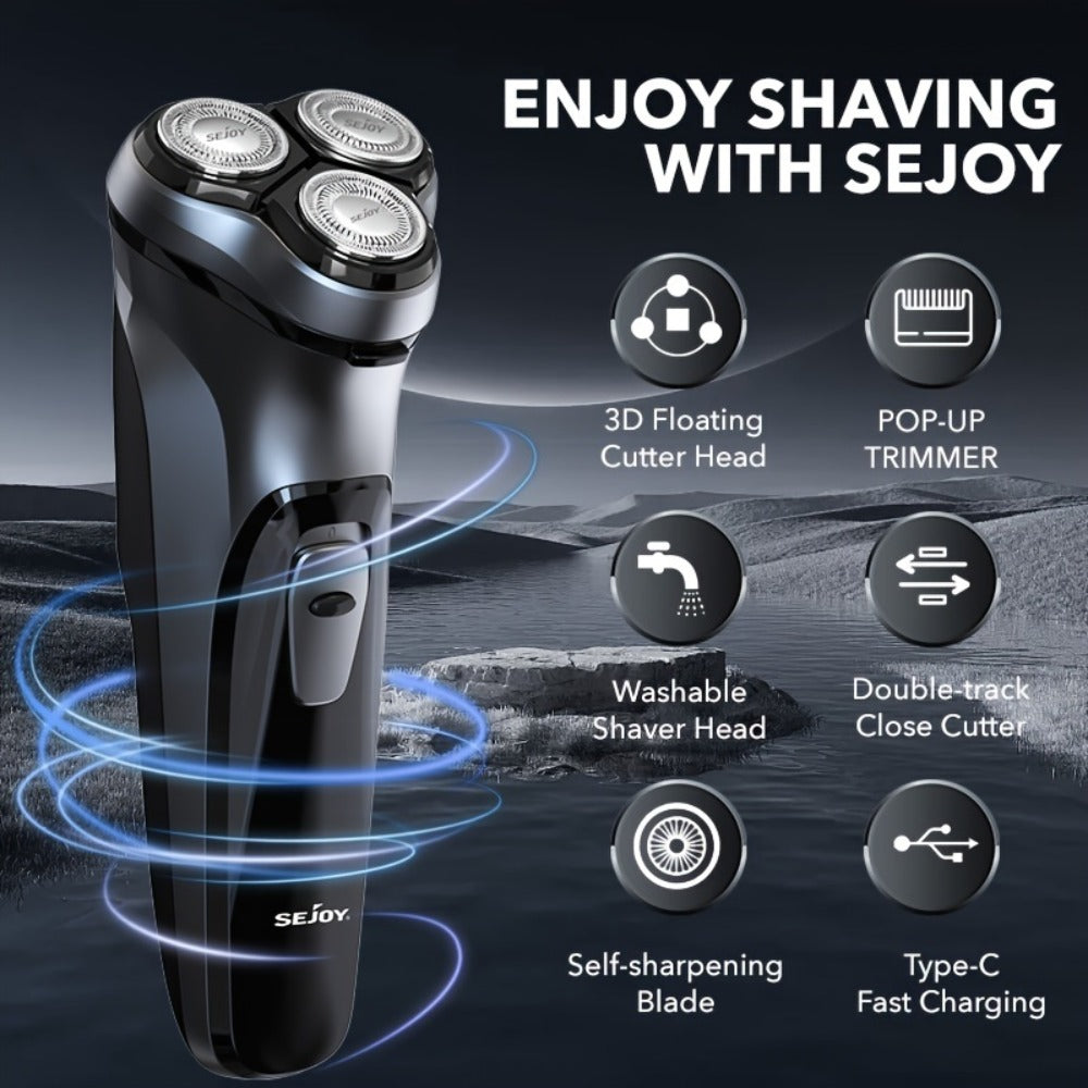 Electric Shaver 3D Floating Rotary Head with Pop-Up Trimmer, LCD Display and 1-Hour Fast Charge for Wet/Dry Use