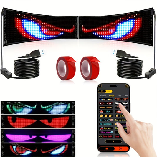 Programmable LED Demon Eyes Sign 2 Pack App Controlled - Synchronized Flashing, Scrolling Text Display, USB Powered for Car, Party, Store Signage, Concert & Gaming Setup (Medium / Large)