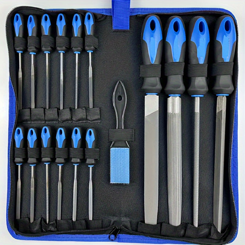 Rasp File Set Premium T12 Forged Alloy Steel - 14/16/17pcs Wood Rasp Set with Flat, Triangular, Semi-Circular & Round Rasps
