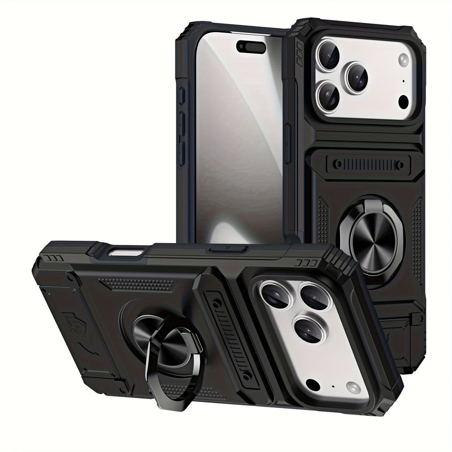 Wallet-Style iPhone Case with Card Slot, Ring Holder and Kickstand in 125 Model and Color Options