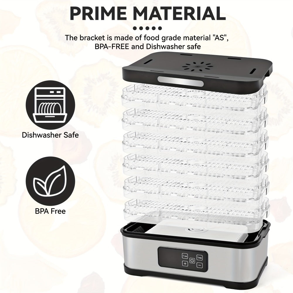 Five-Tray Stackable Food Dehydrator with 240W Heating, 95–158°F Control and Silver or Green Options