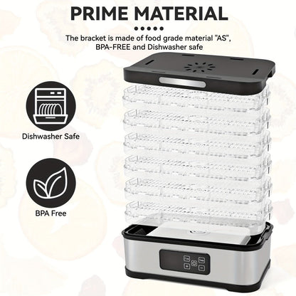 Five-Tray Stackable Food Dehydrator with 240W Heating, 95–158°F Control and Silver or Green Options