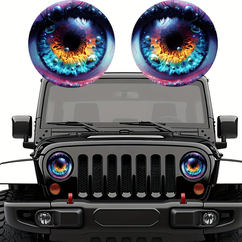 3D Beast Eye Headlight Stickers – Funny Car Headlight Decals for Jeep Round Headlights, Truck Body, Bumper & Window Decoration, Reusable PVC Glossy Stickers (1 or 2 Pairs)