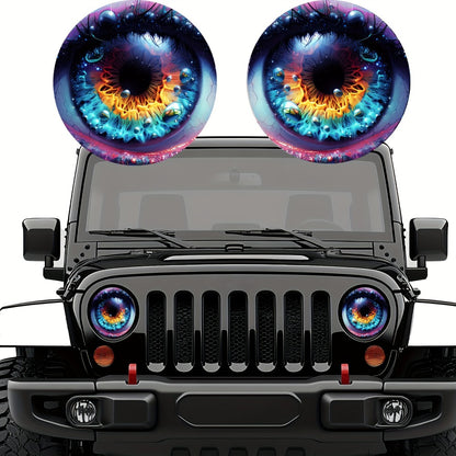 3D Beast Eye Headlight Stickers – Funny Car Headlight Decals for Jeep Round Headlights, Truck Body, Bumper & Window Decoration, Reusable PVC Glossy Stickers (1 or 2 Pairs)