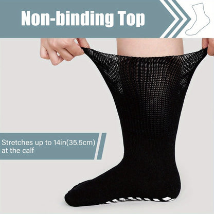 3-Pair Grippy-Sole Wide Sock Set for Adults in Black, White or Grey with 9-13 and 13-15 Size Options
