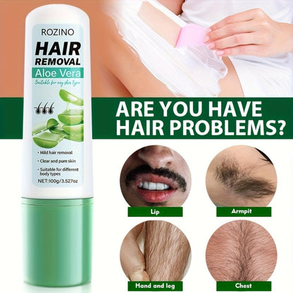 Hair Removal Cream ROZINO 100g Aloe Vera and Squalane Tube with Carton for External Body Grooming