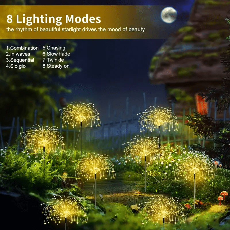 Solar Garden Light Firework Starburst Stakes with 8 Modes, Warm White or Colorful LED Options