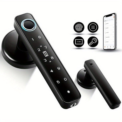 Smart Door Lock Handle with Fingerprint, Keypad, IC Card, App and Key in Single or Double Row Options