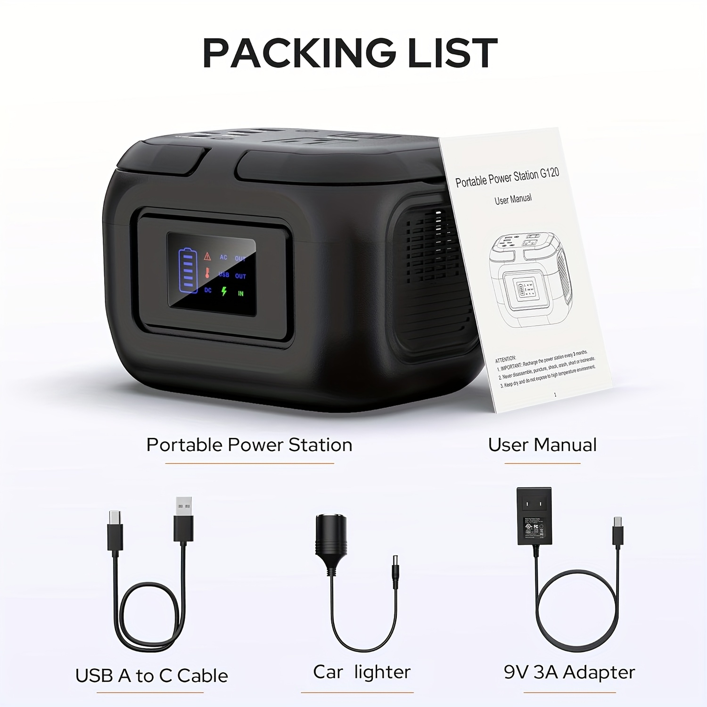 Portable Power Station 120W 97.68Wh Solar Generator with AC Outlet USB-A USB-C DC Output Battery Bank for Camping RV Home Emergency Backup