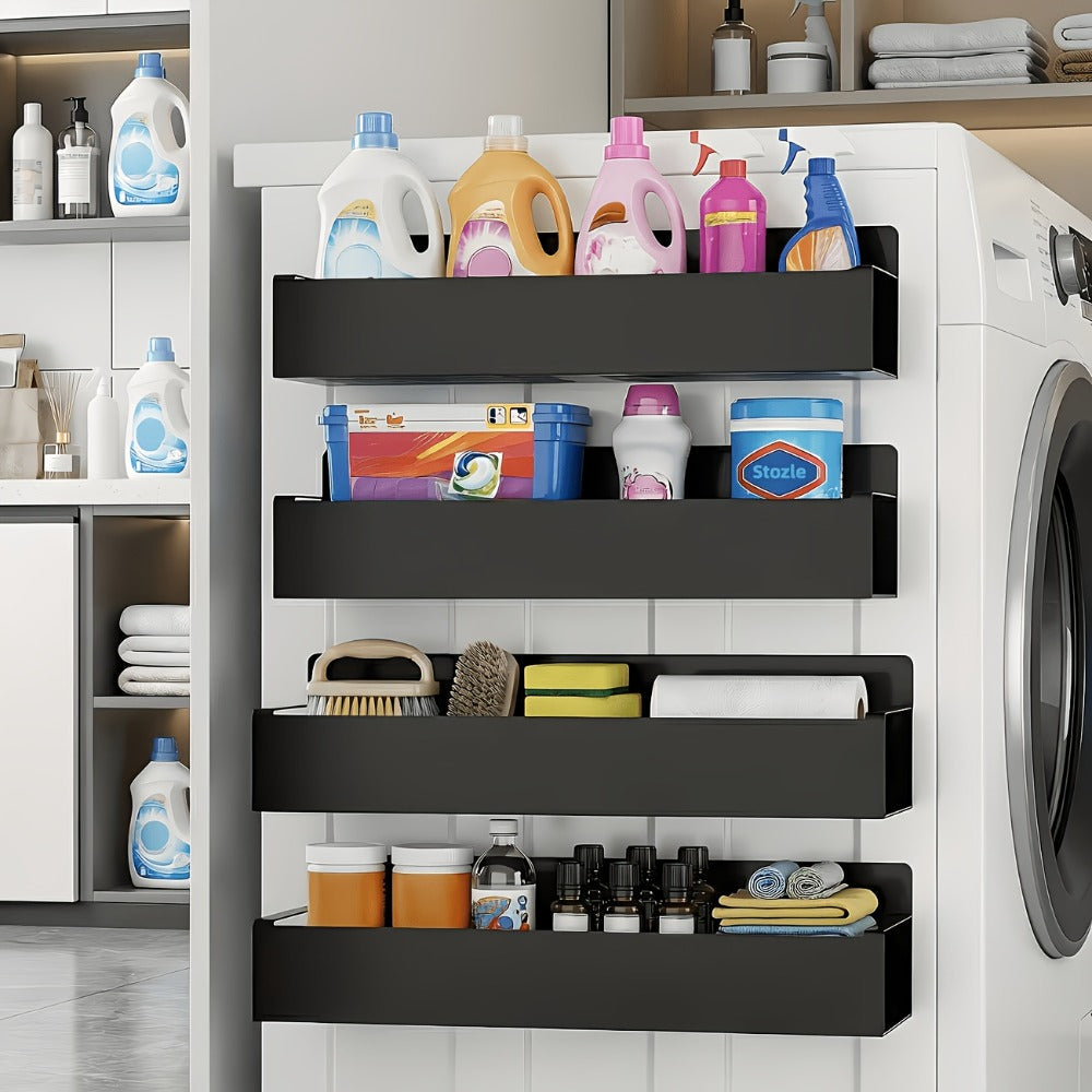 Magnetic Storage Box Organizer for Refrigerator, Washing Machine & Coffee Machine – Strong Magnetic Adsorption No-Drill Spice Rack & Kitchen Organizer, Stylish Household Storage (Black/White, 2/4pcs)