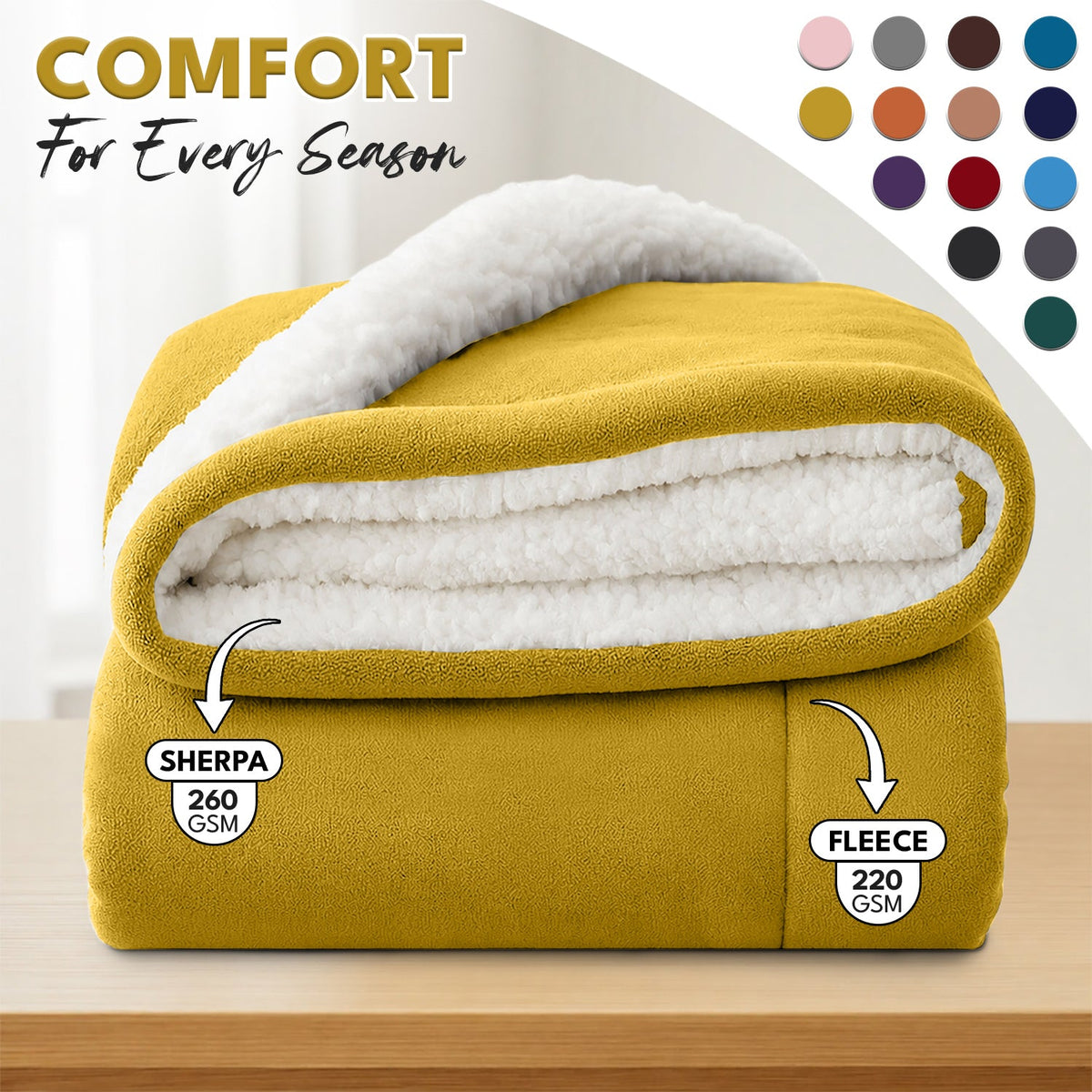 Sherpa Flannel Blanket, Double-Layer Ultra Throw for Bed, Sofa & Bedroom Decor, Better Sleep, 14 Colors