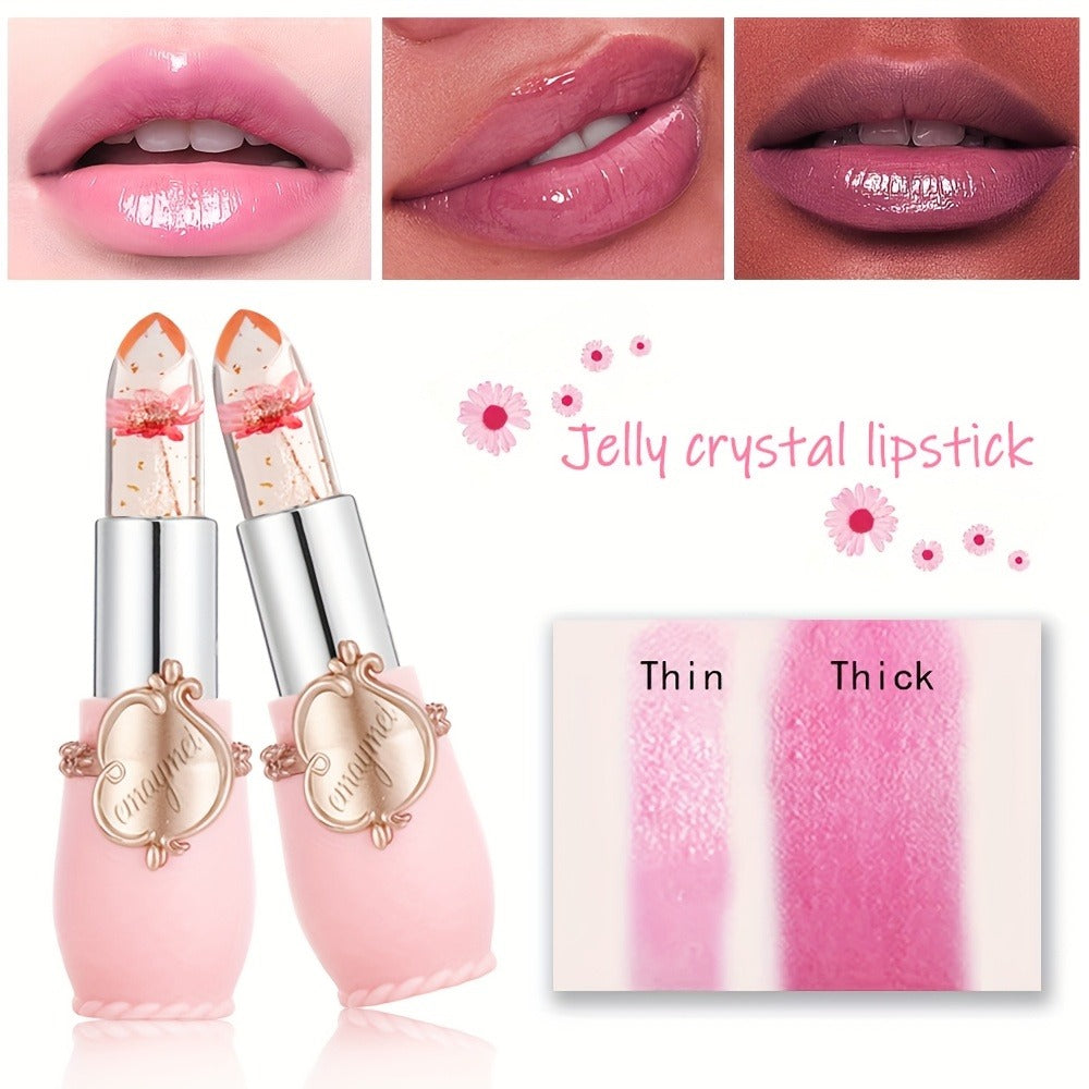 Jelly Lip Balm Set 6 Pack Color Changing — Temperature-Sensitive Dried Flower Extract, Sheer Moisturizing Clear Gloss, Natural Pink Tint, Long-Lasting Hydration Lip Care for Women