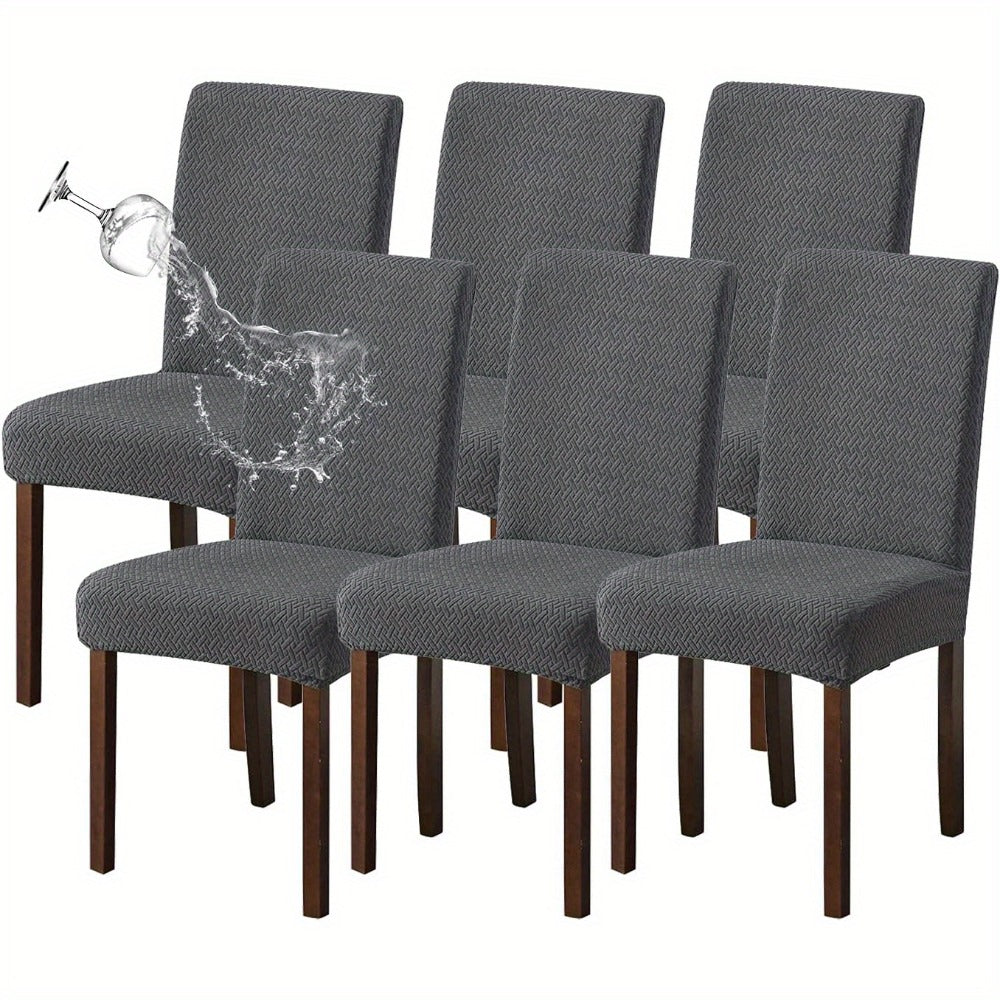 Textured Stretch Dining Chair Covers in Beige, Gray, Chocolate, Black, Khaki or Burgundy, Four- or Six-Piece Sets